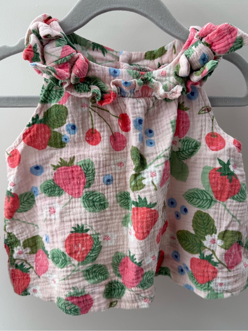 Mud Pie Pink Strawberry & Floral Tie-Shoulder Top